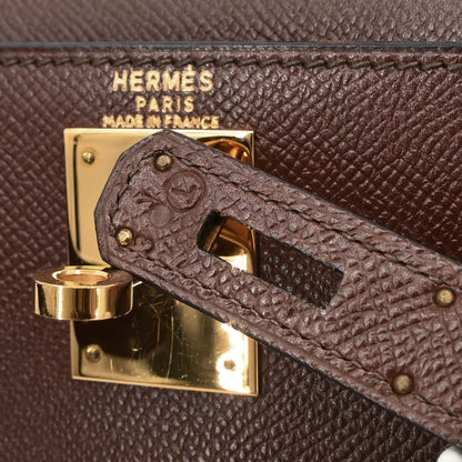Hermes 1990 Havane Courchevel Kelly 28 Sellier Handbag