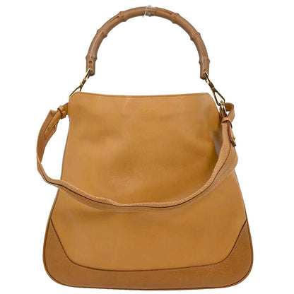 Gucci Brown Leather Bamboo 2way Shoulder Handbag