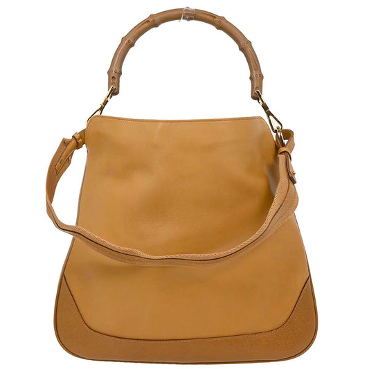 Gucci Brown Leather Bamboo 2way Shoulder Handbag