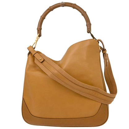 Gucci Brown Leather Bamboo 2way Shoulder Handbag
