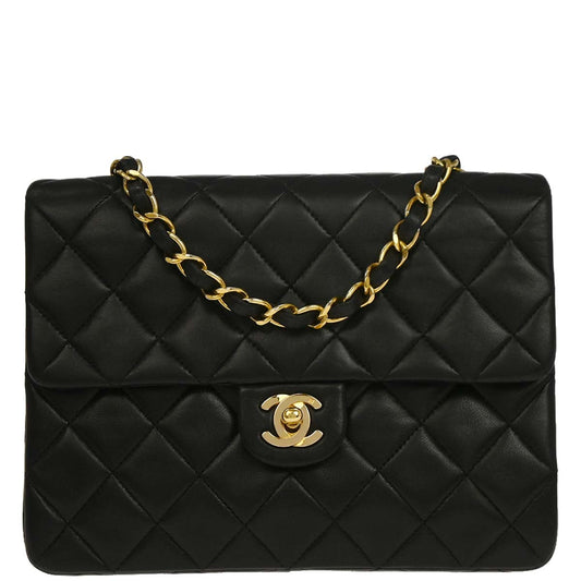 Chanel 1991-1994 Black Lambskin Classic Square Flap Shoulder Bag