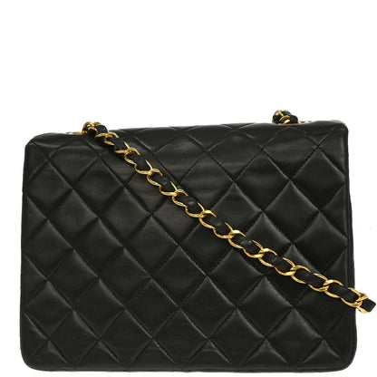 Chanel 1991-1994 Black Lambskin Classic Square Flap Shoulder Bag