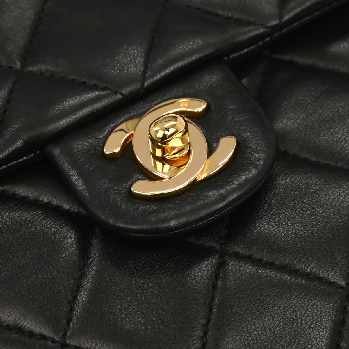 Chanel 1991-1994 Black Lambskin Classic Square Flap Shoulder Bag