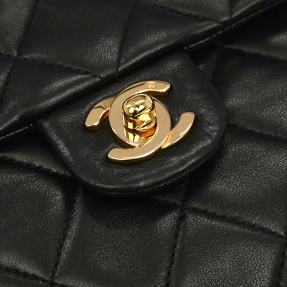 Chanel 1991-1994 Black Lambskin Classic Square Flap Shoulder Bag