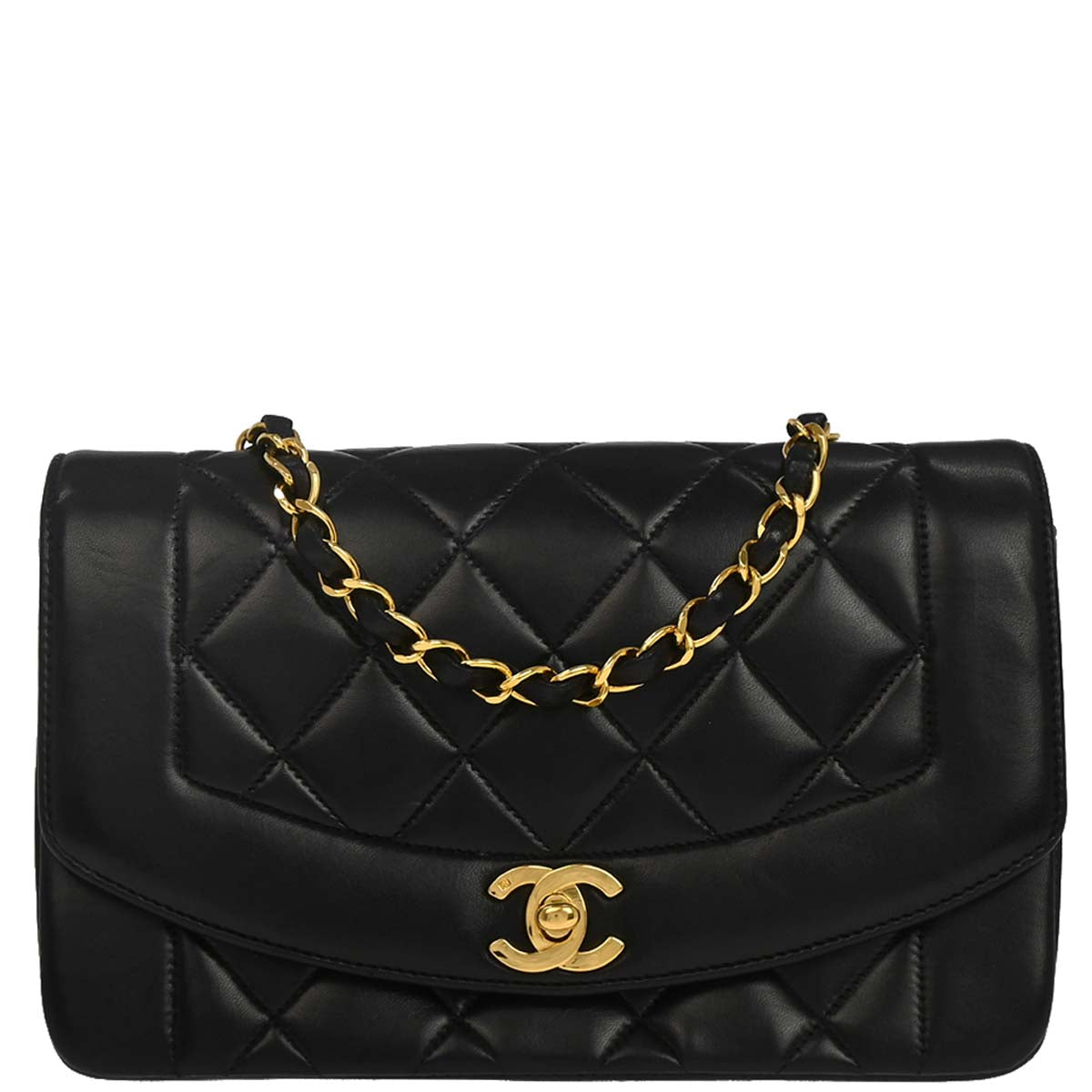Chanel 1991-1994 Black Lambskin Small Diana Shoulder Bag
