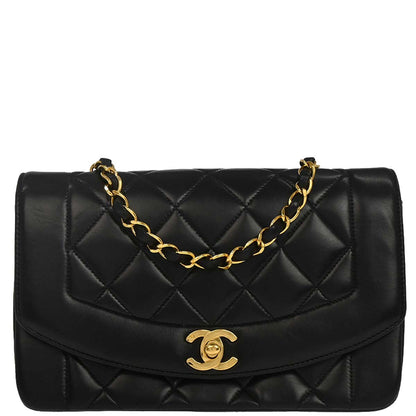 Chanel 1991-1994 Black Lambskin Small Diana Shoulder Bag