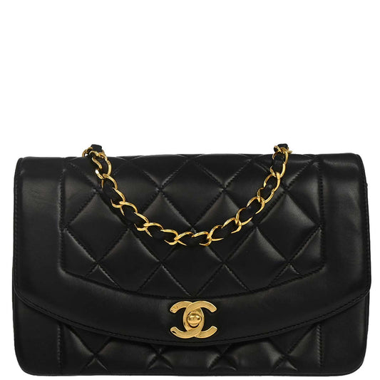 Chanel 1991-1994 Black Lambskin Small Diana Shoulder Bag