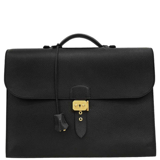 Hermes 1996 Black Ardennes Sac a Depeches 38 Handbag
