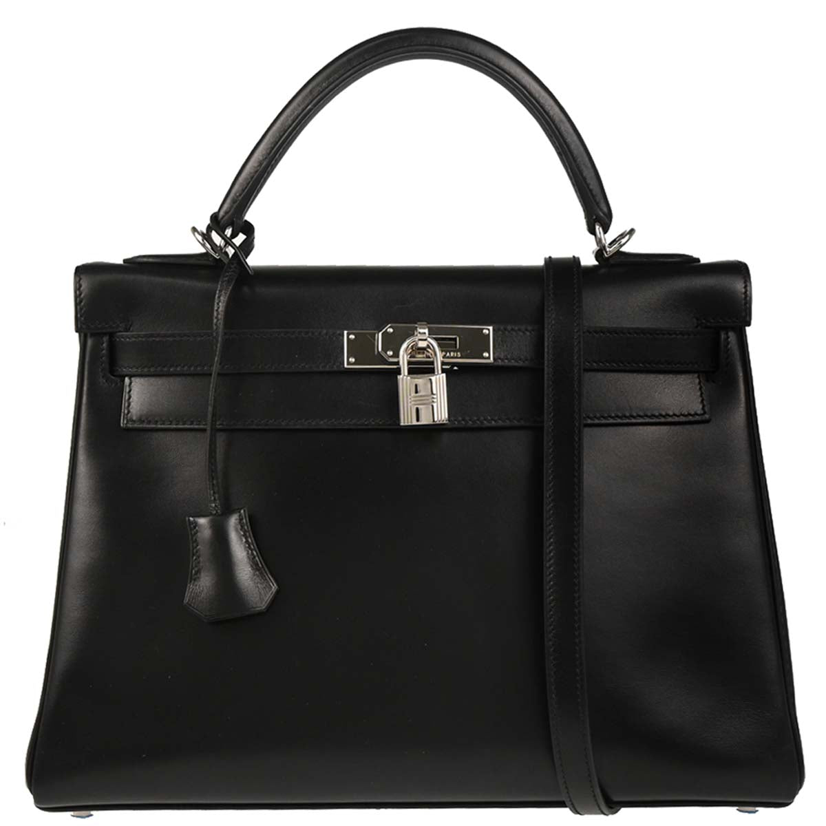Hermes 2007 Black Box Calf Kelly 32 Retourne 2way Shoulder Handbag