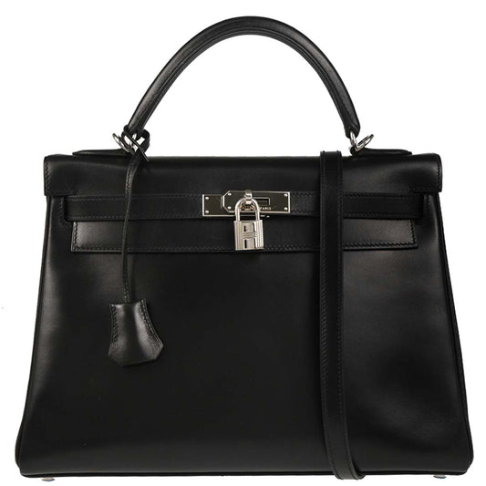 Hermes 2007 Black Box Calf Kelly 32 Retourne 2way Shoulder Handbag