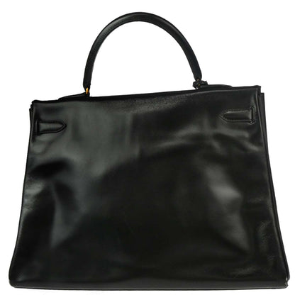 Hermes 1985 Black Box Calf Kelly 35 Retourne Handbag