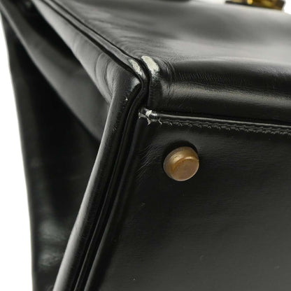 Hermes 1985 Black Box Calf Kelly 35 Retourne Handbag