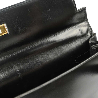Hermes 1985 Black Box Calf Kelly 35 Retourne Handbag