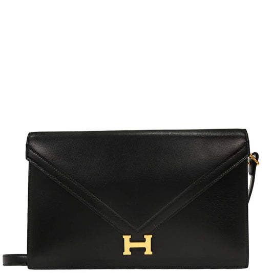 Hermes 1989 Black Box Calf Lydie 2way Clutch Shoulder Bag