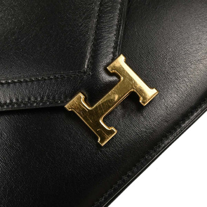 Hermes 1989 Black Box Calf Lydie 2way Clutch Shoulder Bag