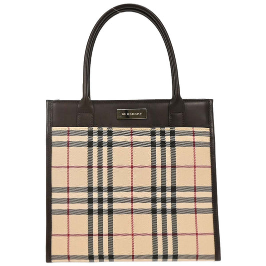Burberry Beige Canvas Burberry Check Tote Handbag