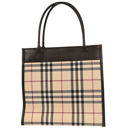 Burberry Beige Canvas Burberry Check Tote Handbag