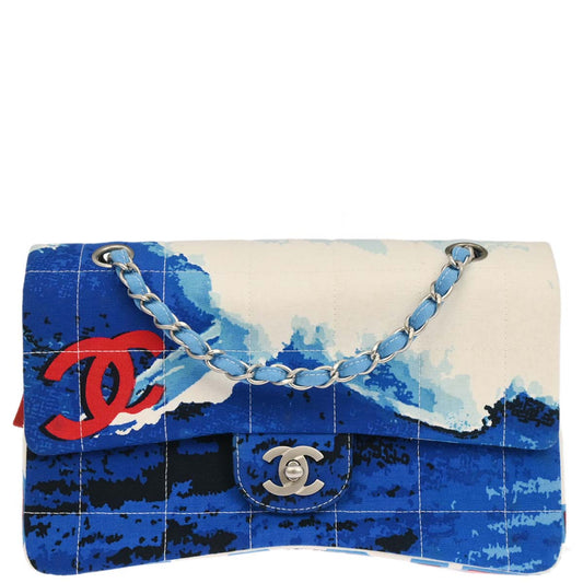 Chanel Blue Canvas Surf Line Choco Bar Shoulder Bag