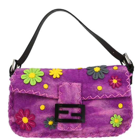 Fendi Purple Wool Baguette Handbag