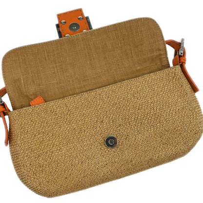 Fendi Beige Raffia Baguette Handbag
