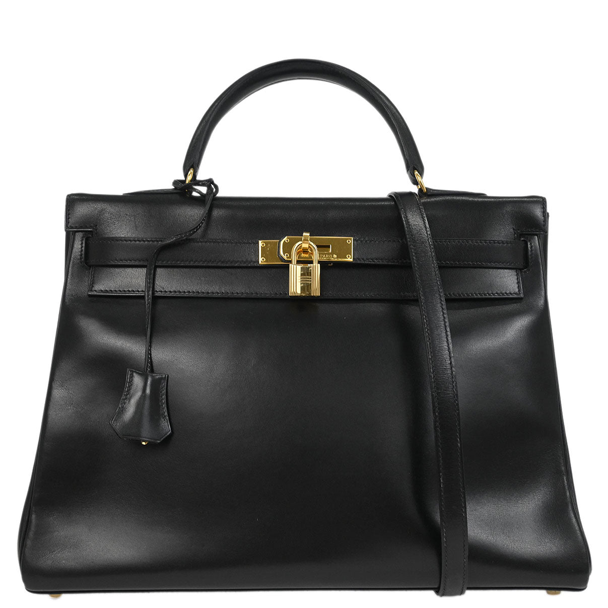 Hermes 1993 Black Box Calf Kelly 35 Retourne 2way Shoulder Handbag