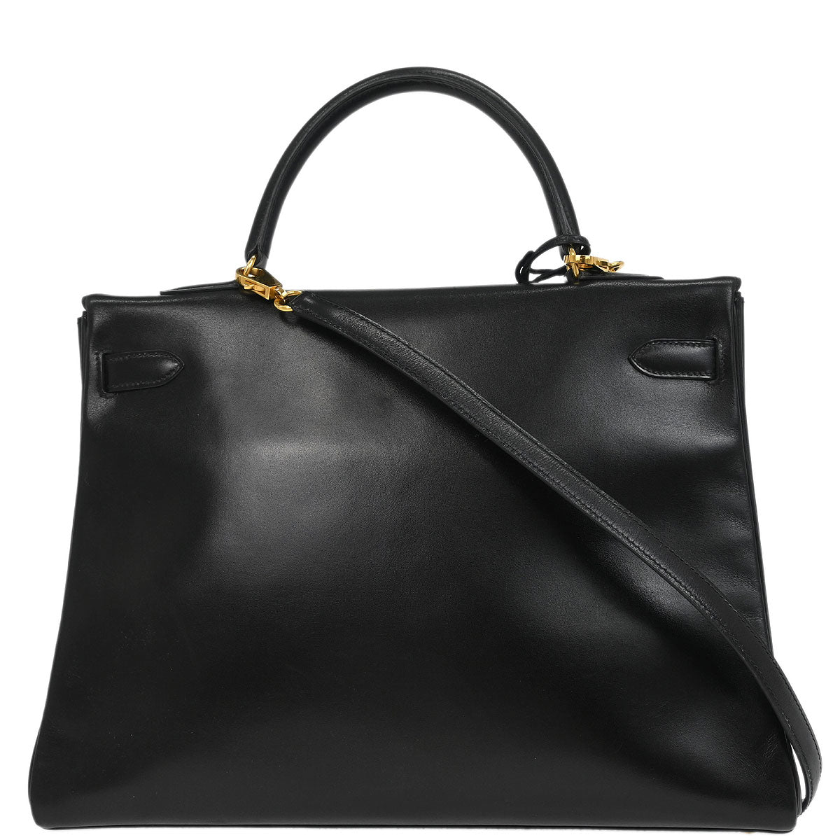 Hermes 1993 Black Box Calf Kelly 35 Retourne 2way Shoulder Handbag