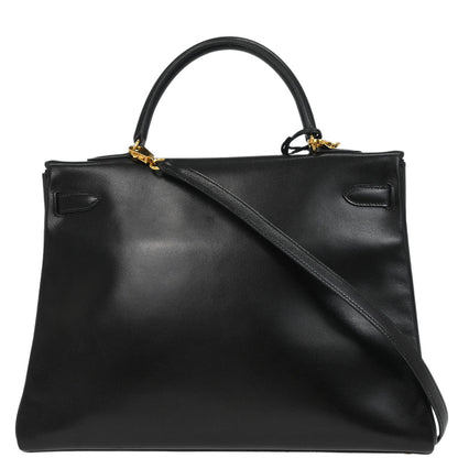 Hermes 1993 Black Box Calf Kelly 35 Retourne 2way Shoulder Handbag