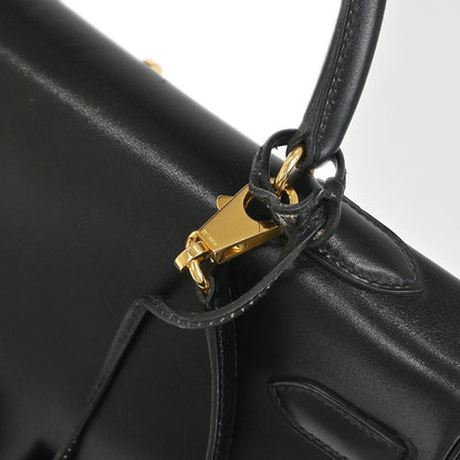 Hermes 1993 Black Box Calf Kelly 35 Retourne 2way Shoulder Handbag