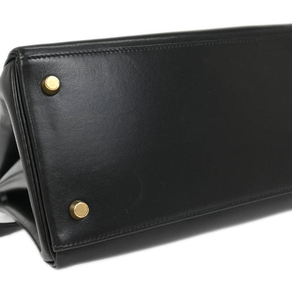 Hermes 1993 Black Box Calf Kelly 35 Retourne 2way Shoulder Handbag