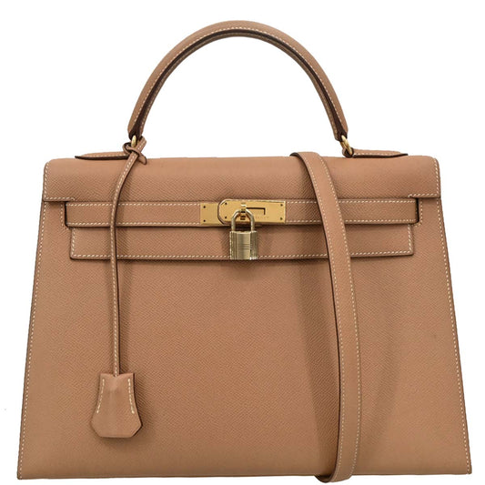 Hermes 1993 Natural Courchevel Kelly 32 Sellier 2way Shoulder Handbag