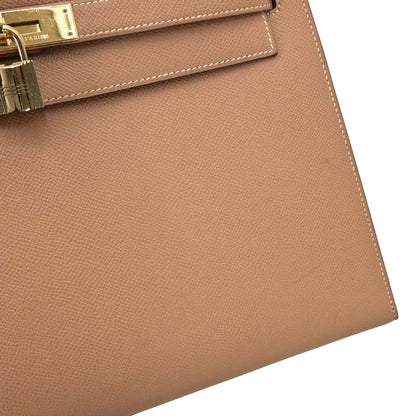 Hermes 1993 Natural Courchevel Kelly 32 Sellier 2way Shoulder Handbag
