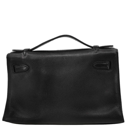 Hermes 2004 Black Evergrain Kelly Pochette Handbag