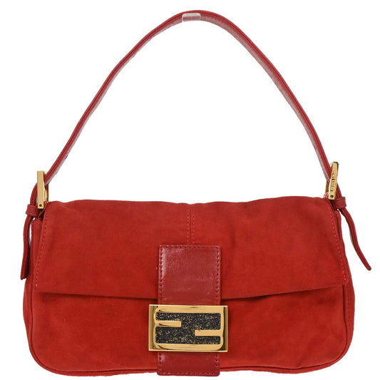 Fendi Red Suede Baguette Handbag