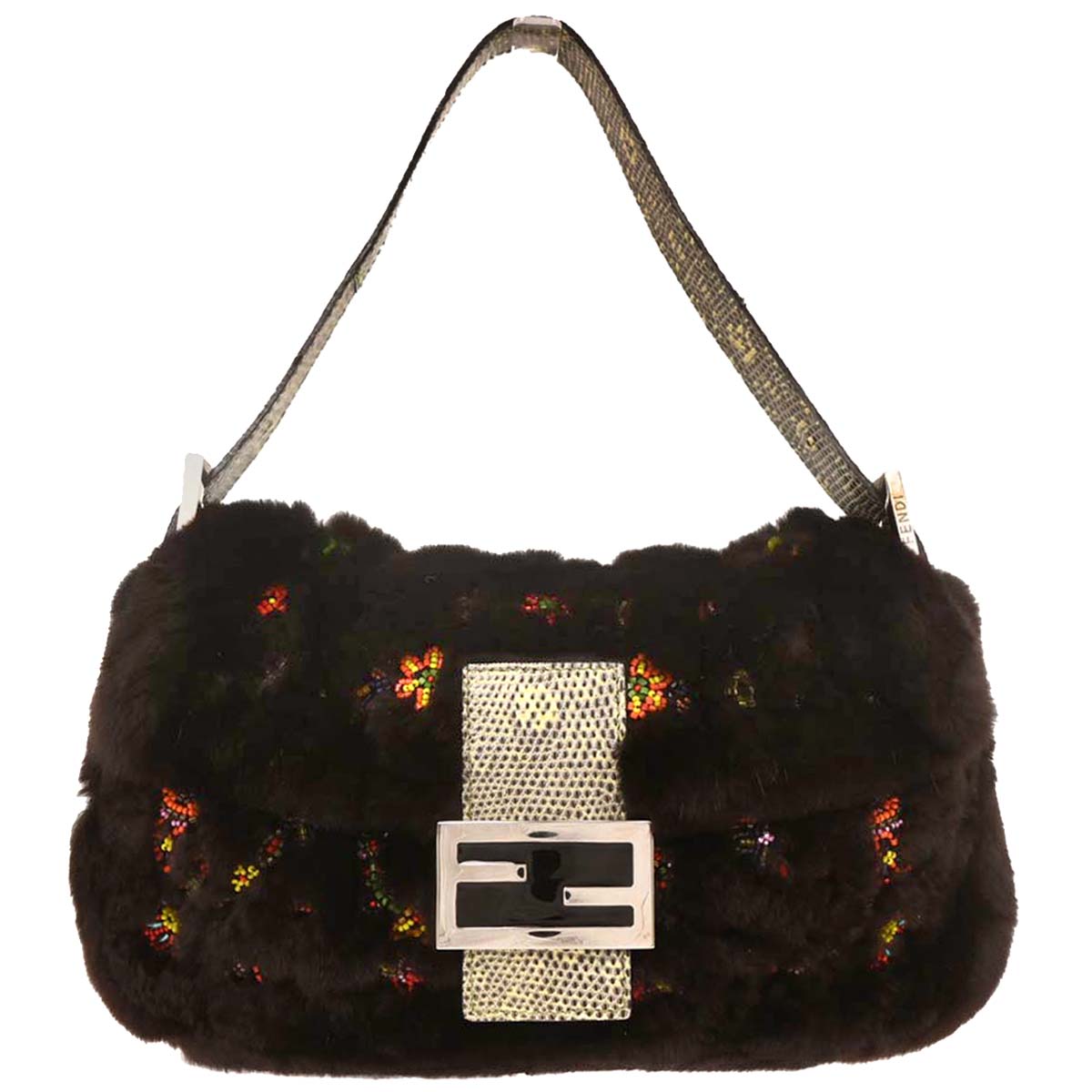 Fendi * Black Fur Python Baguette Handbag
