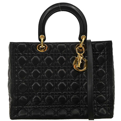 Christian Dior Black Lambskin Lady Dior Cannage 2way Shoulder Handbag
