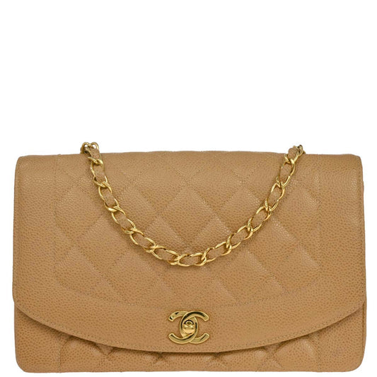 Chanel 1994-1996 Beige Caviar Medium Diana Shoulder Bag