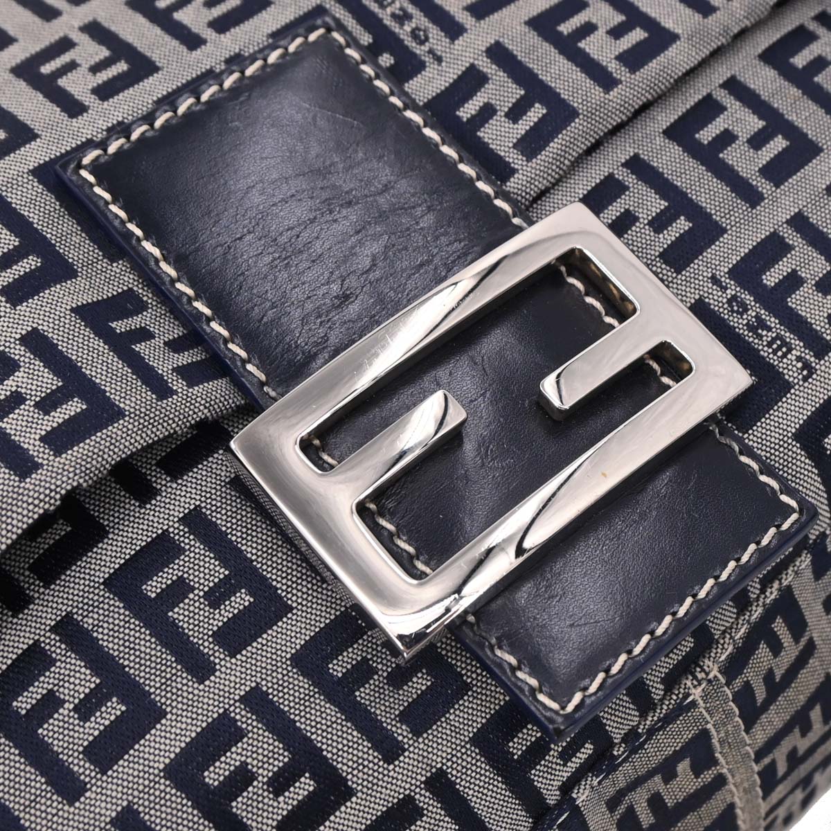 Fendi Navy Gray Zucchino Mamma Baguette Handbag