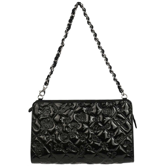 Chanel 2009-2010 Black Patent Leather Icon Chain Handbag