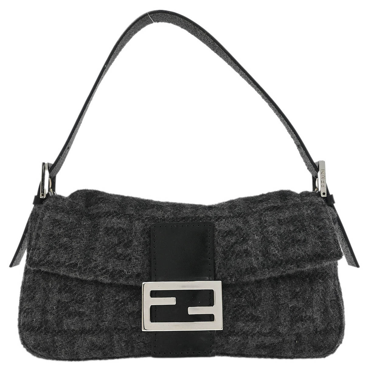 Fendi Gray Wool Zucca Baguette Handbag