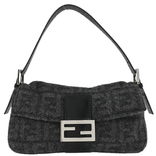 Fendi Gray Wool Zucca Baguette Handbag