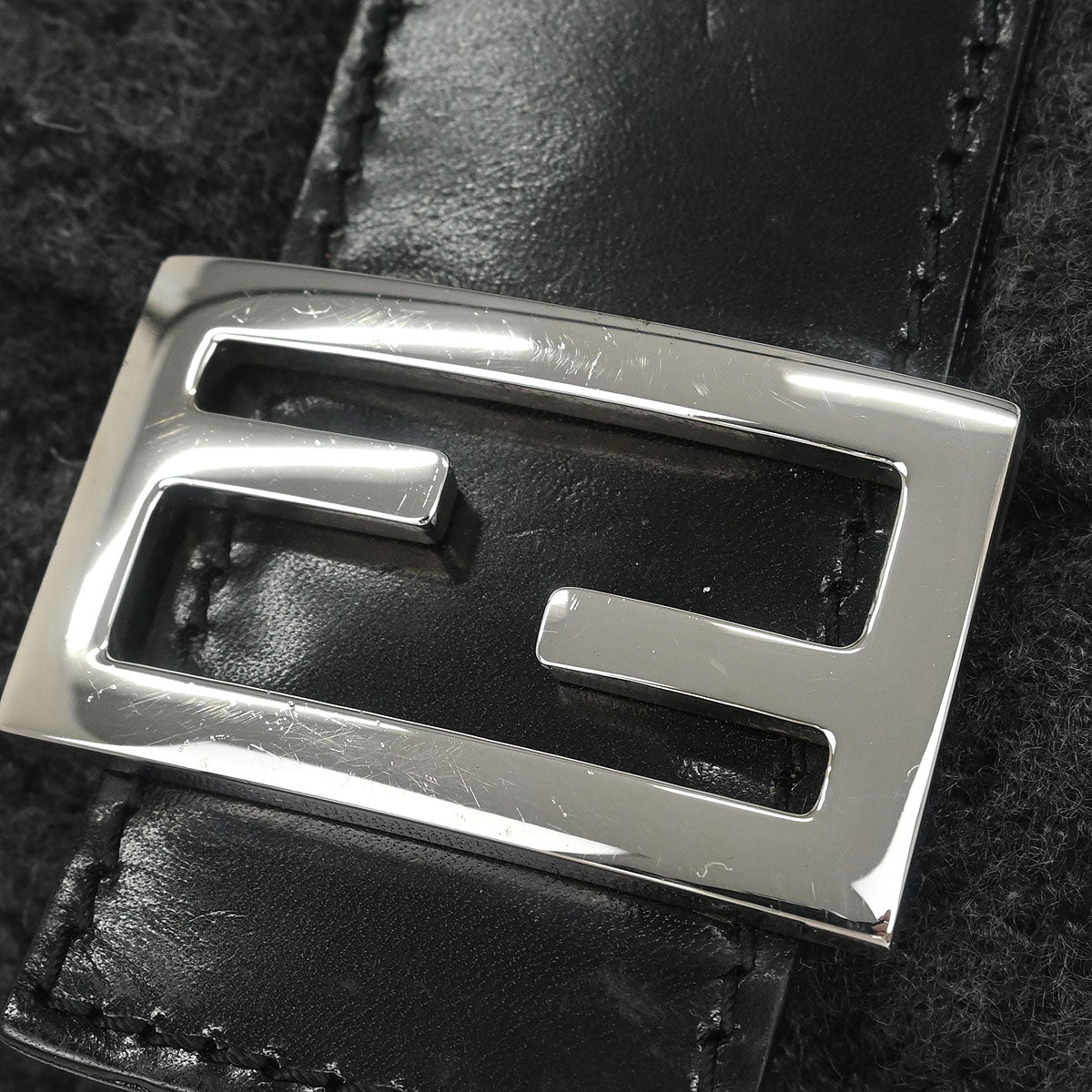 Fendi Gray Wool Zucca Baguette Handbag