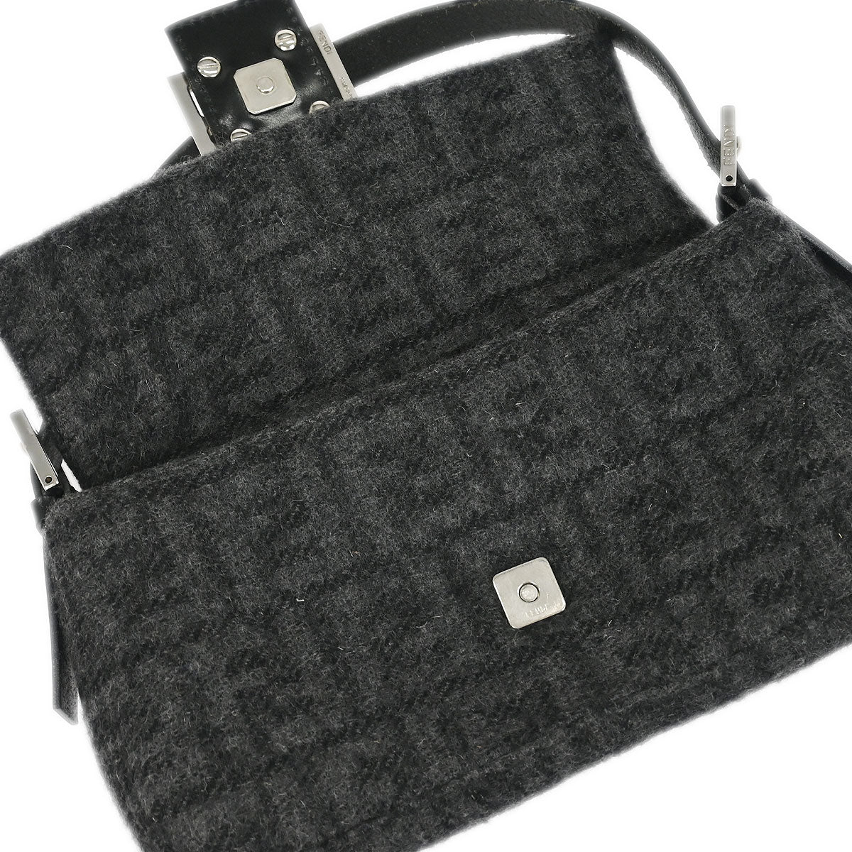 Fendi Gray Wool Zucca Baguette Handbag
