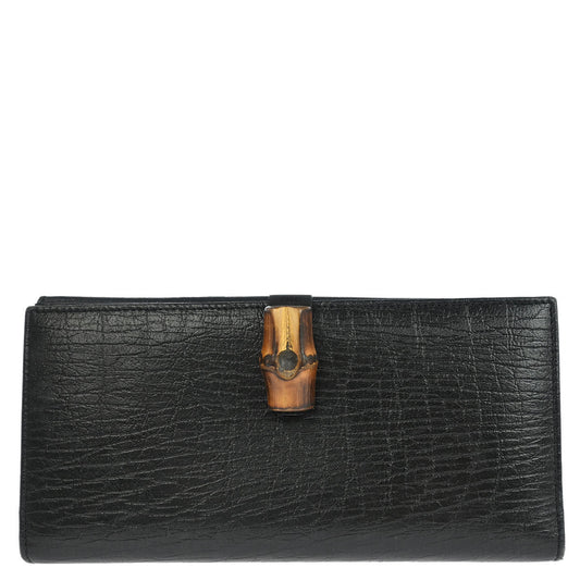 Gucci Black Leather Bamboo Long Wallet