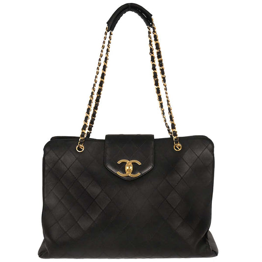 Chanel 1991-1994 Black Lambskin Bicolore Supermodel Shoulder Bag