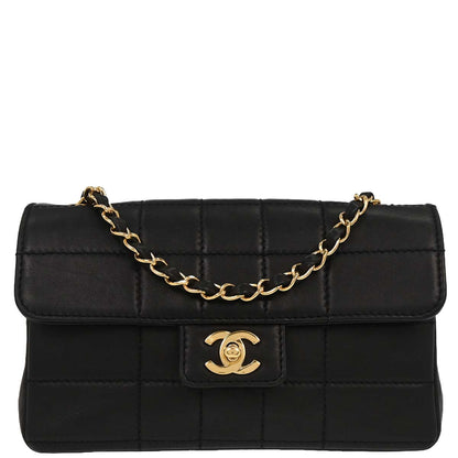 Chanel 2001-2003 Black Calfskin Wild Stitch Choco Bar Single Flap Shoulder Bag