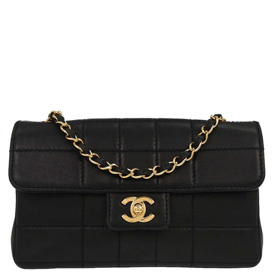 Chanel Black Calfskin Wild Stitch Choco Bar Single Flap Shoulder Bag