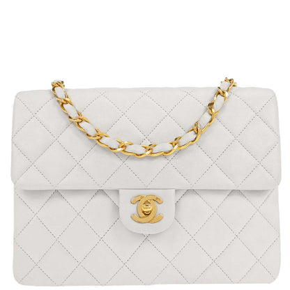 Chanel 1986-1988 White Lambskin Classic Square Flap Shoulder Bag