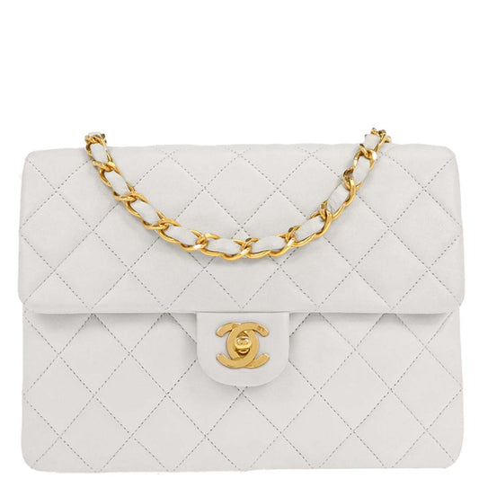 Chanel 1986-1988 White Lambskin Classic Square Flap Shoulder Bag