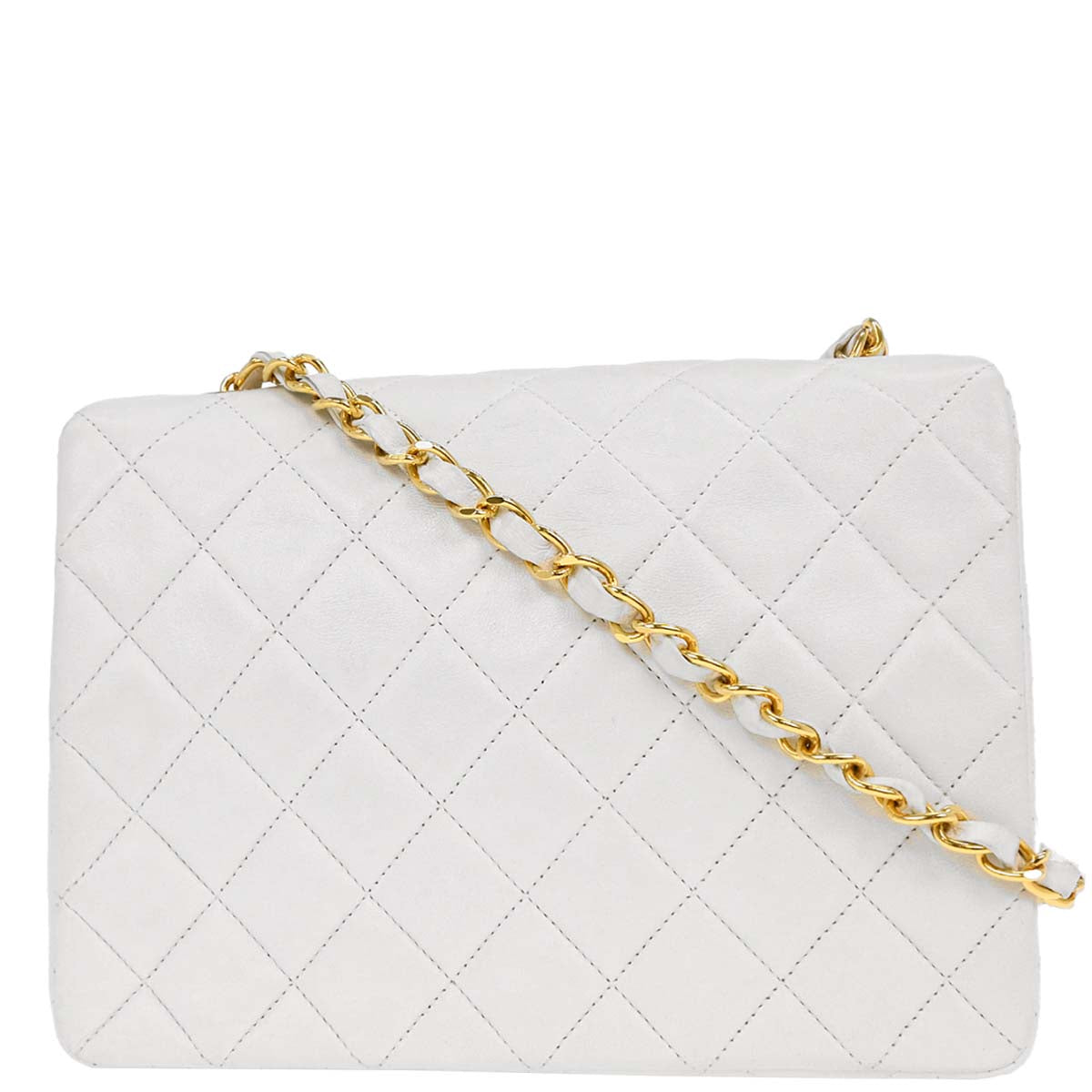 Chanel 1986-1988 White Lambskin Classic Square Flap Shoulder Bag