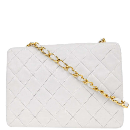 Chanel 1986-1988 White Lambskin Classic Square Flap Shoulder Bag